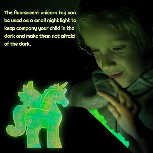 Miniatura 3 de Juguetes de unicornio para reventar burbujas que brillan en la oscuridad, 1 paquete de unicornio fluorescente para aliviar el estrés, juguetes de