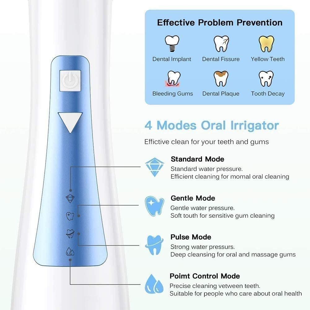 Irrigatore Orale Dentale Ricaricabile Cordless Professionale Super Spray Bretelle Cura IPX7 Impermeabile Serbatoio dell'Acqua da 240 ml Adatto for Viaggi e Uso Domestico