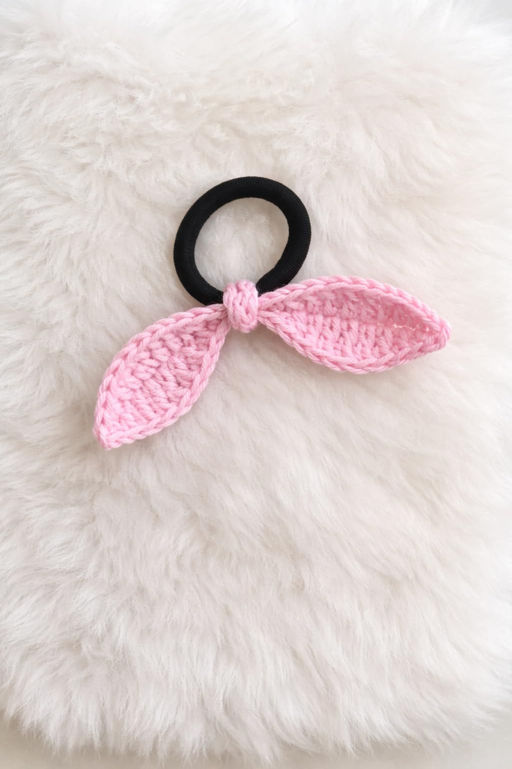 Handmade Crochet Bow Hair Tie, Red Leaf Design, Elastic Rubber Band for Ponytails and Braids (baby pink)-image-45