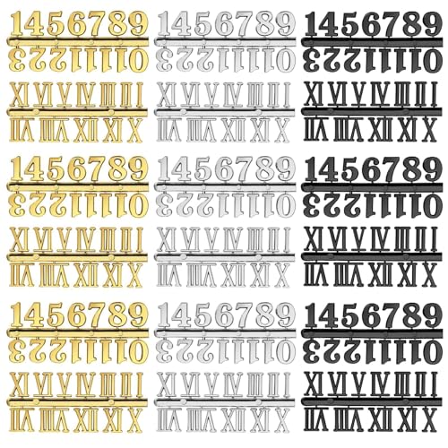 EEEKit Numeri per Orologi, 18 Pezzi Numeri Arabi e Romani in Nero, Oro, Argento per Ricambio Orologio da Parete, Non Autoadesivi