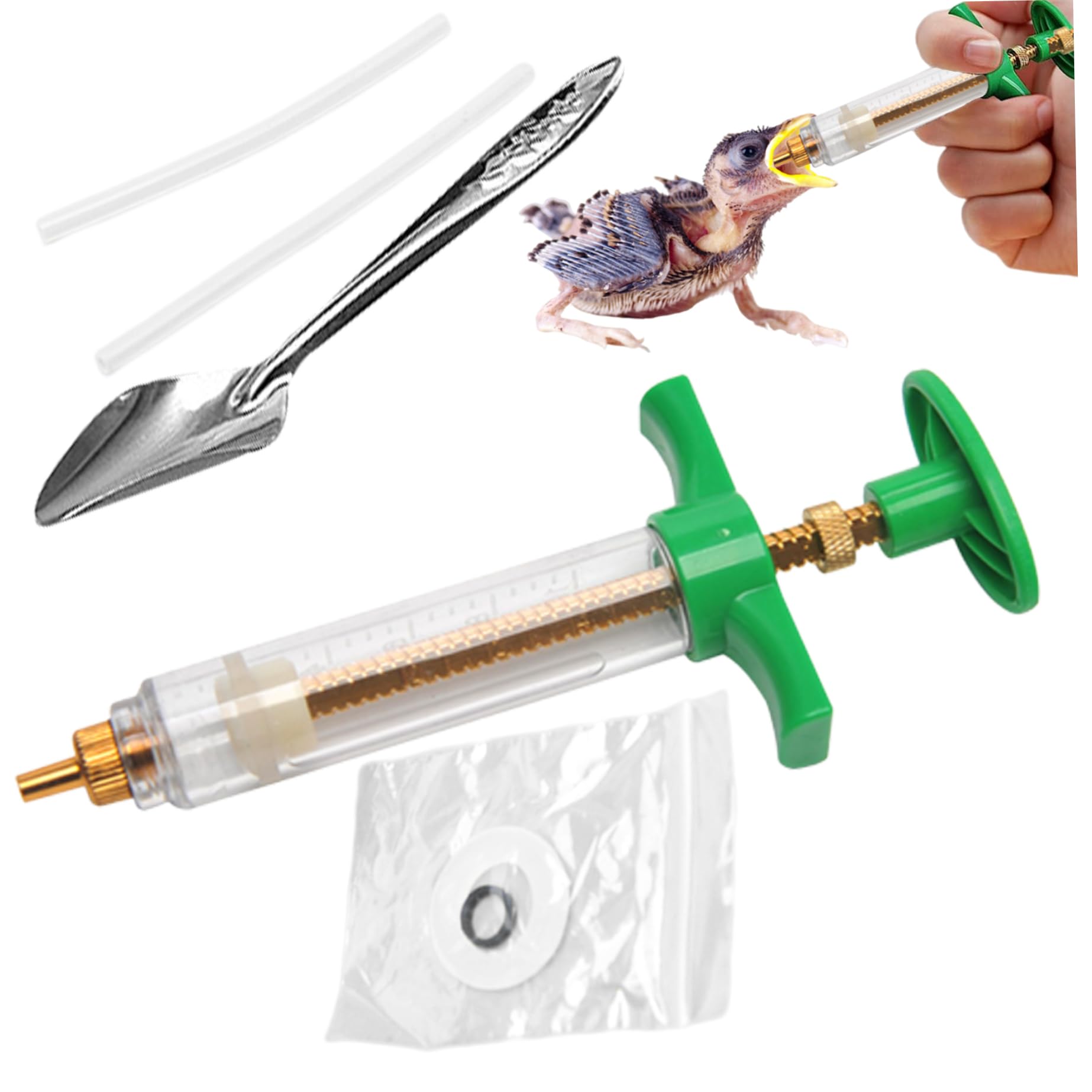 Kit Alimentation Main Bébés Oiseaux 6 Pièces - Seringue 20 Ml, Tubes, Cuillère, Pour Perroquets, Pigeons - 13