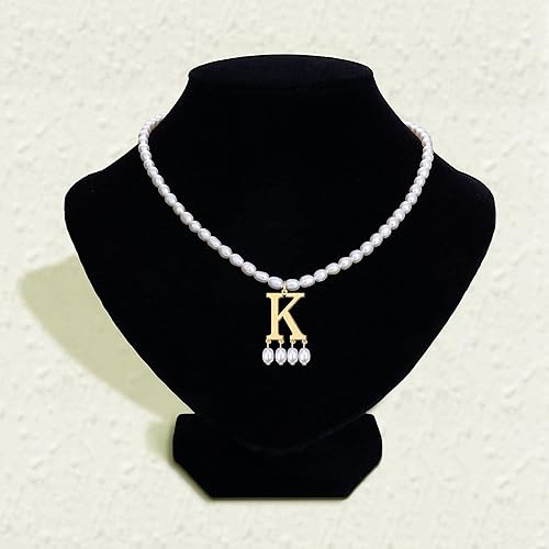Miniatura 2 de JSJOY Collar de perlas de agua dulce para mujer, plata de ley 925, oro con inicial A-Z, collares de Anne Boleyn, regalos para el día de la madre