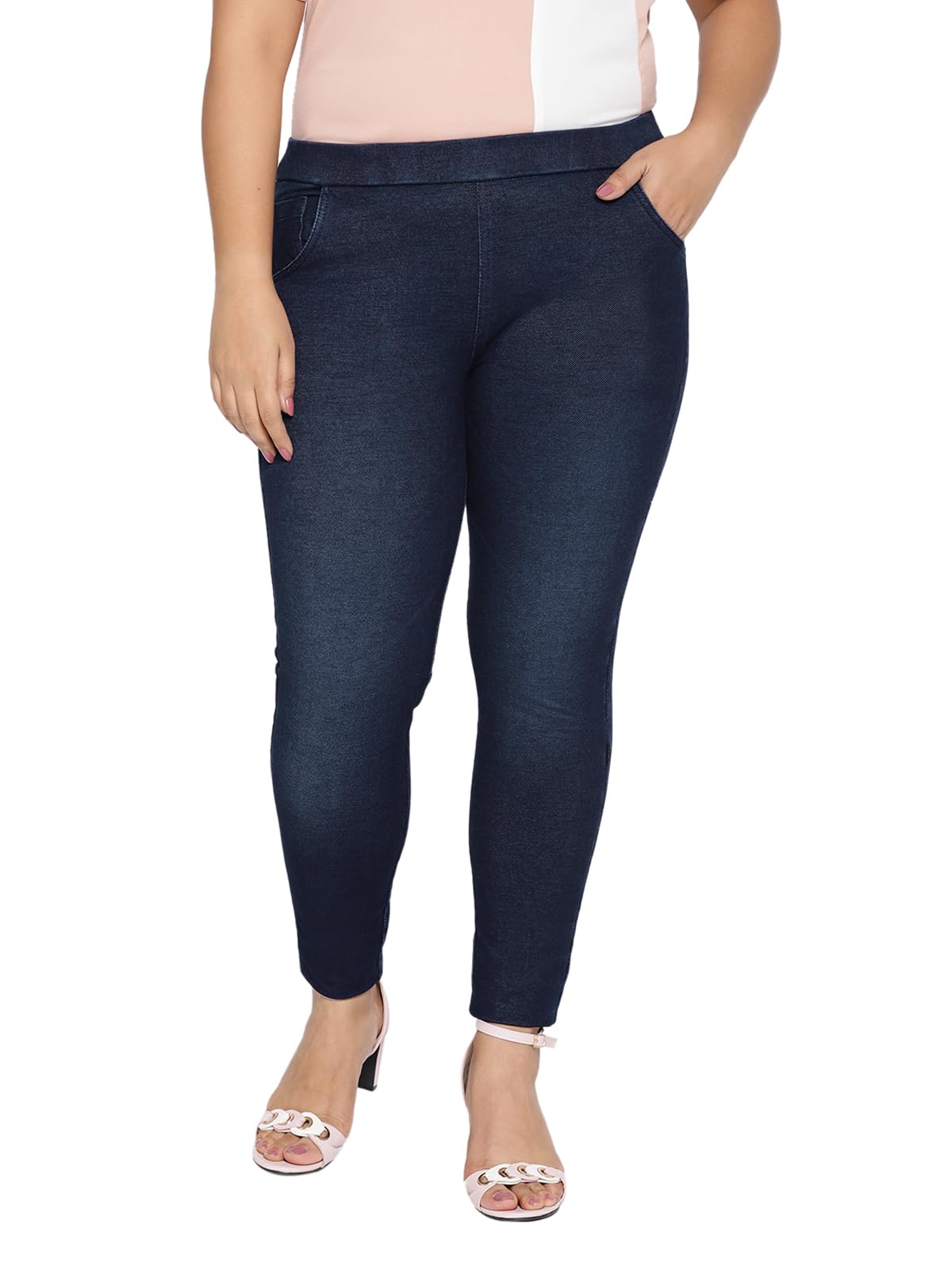 the pink moon Women's Plus Size Navy Blue High Stretch Jeggings (TIMJ001_NBLU)-picture-12