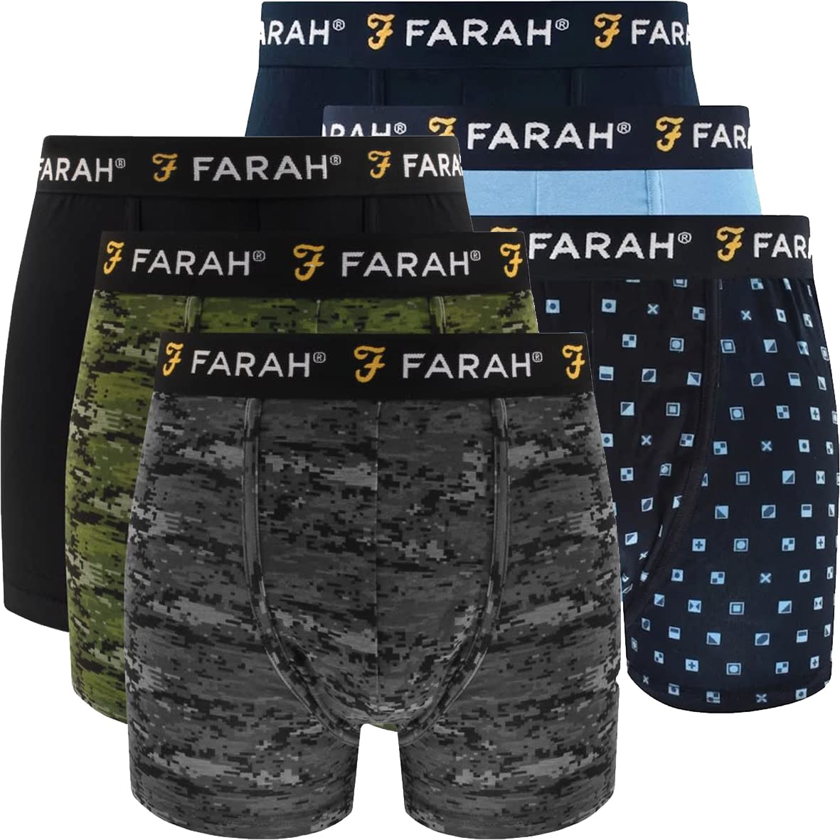 Farah Mens Assorted 6 Pack Boxer Shorts (Colours Randomly Picked) (S)