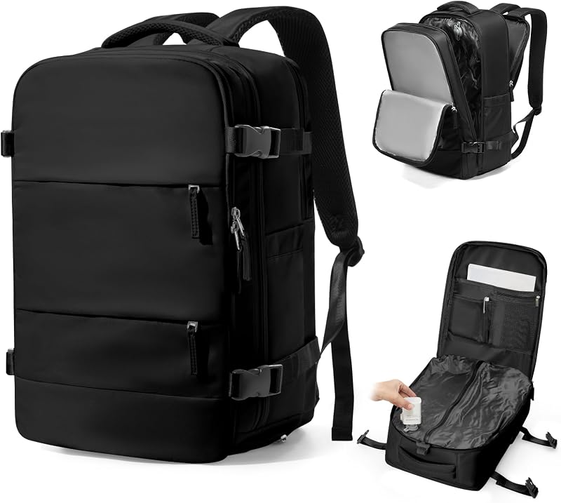 Vacuum Backpack Travel with Pump,Large Travel Backpack with Vacuum System,Mochila compresion al vacio,Flight Approved 18x14x8,Waterproof Carry on Personal Item Laptop Backpacks,Black