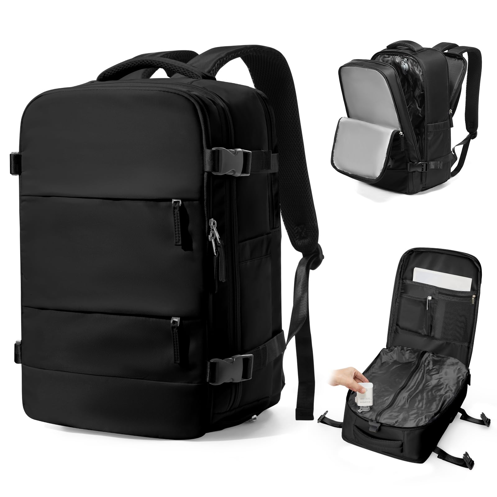 VENATIN Zaino da Viaggio con Sottovuoto con Pompa Zaino Easyjet 45x36x20 baggalio mano Sottovuoto con Compressione per uomo e donna, Nero