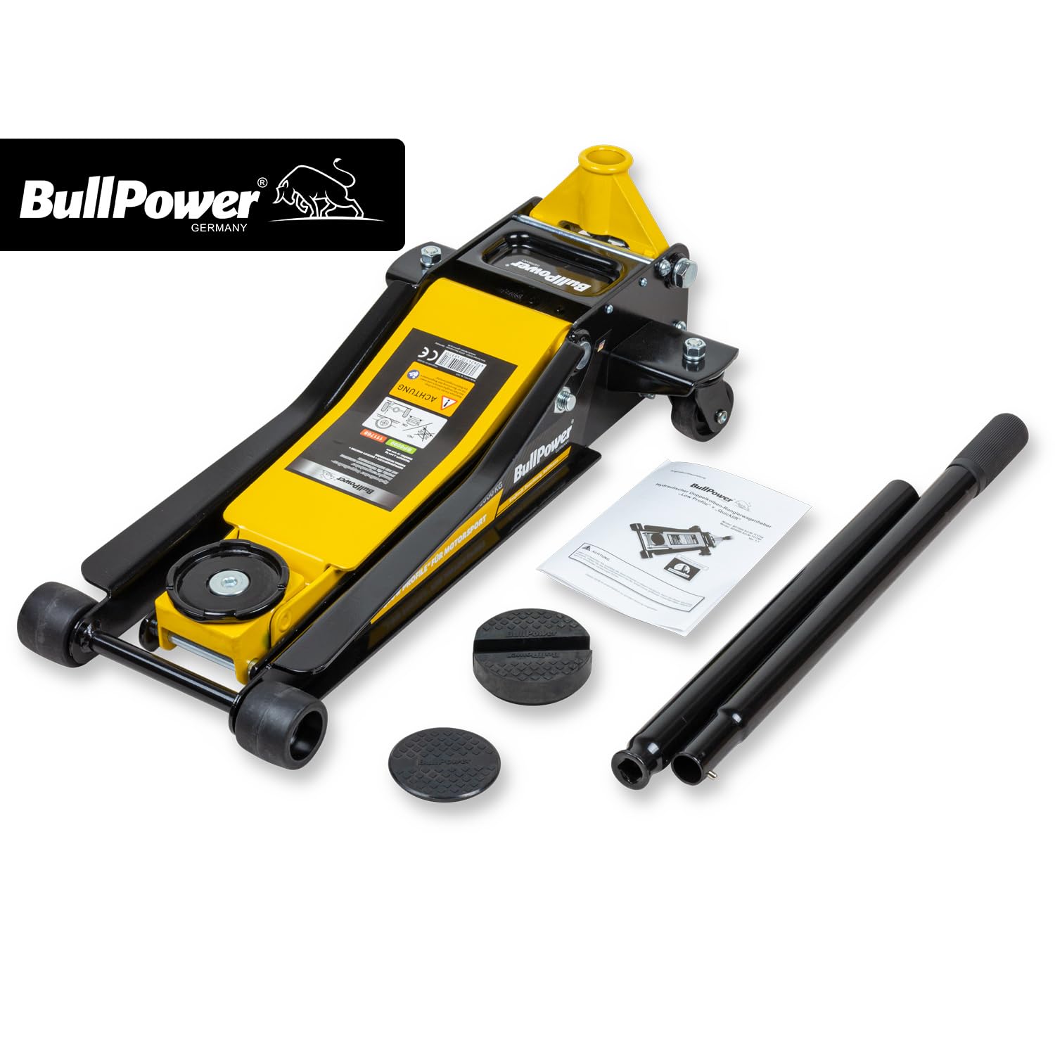 BullPower BP8000 Hydraulischer tiefer Racing Rangierwagenheber 3T Quicklift 3000kg 75-500mm, Wagenheber für Racing Sportwagen, Rennsport + 2X Gummiauflage