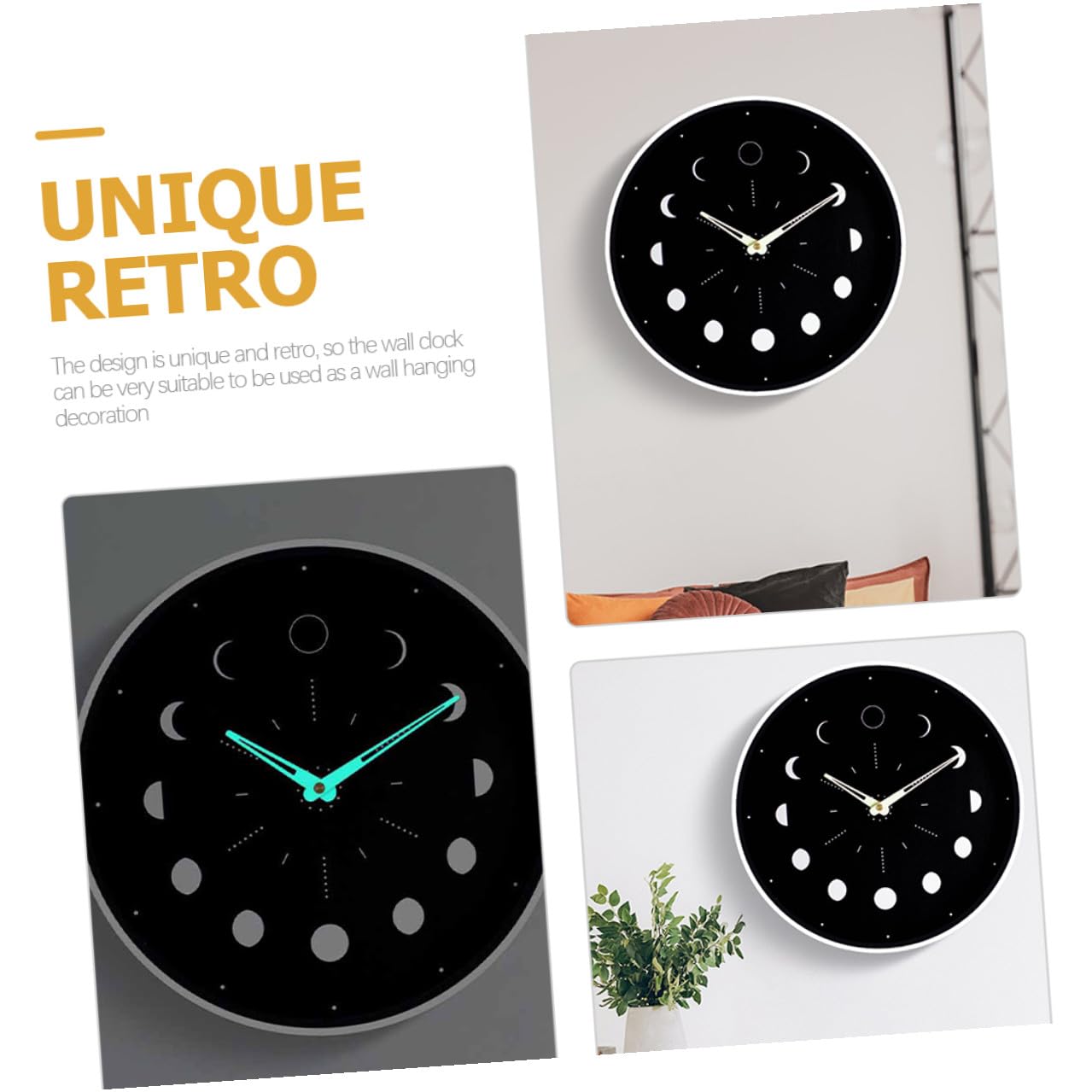 Gadpiparty Leuchtende Wanduhr mit Mondphasenanzeige Geräuschlos und Batteriebetrieben 30cm Rund für Wohnzimmer und Gästezimmer