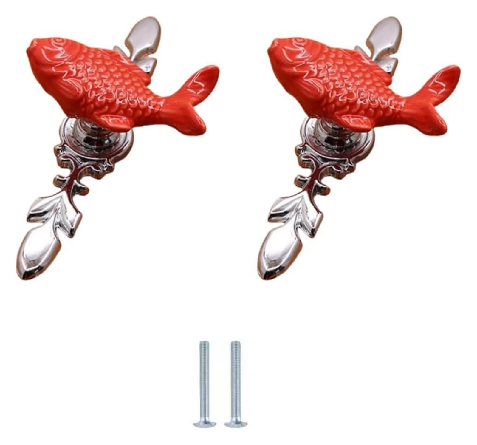 LQZAXSRDR Ceramic Cupboard Drawer Handle Knobs, Ceramic Zinc Alloy Kitchen Door Knobs Pack of 2 Red for Cabinets Drawers(Red Grass Carp-Small)