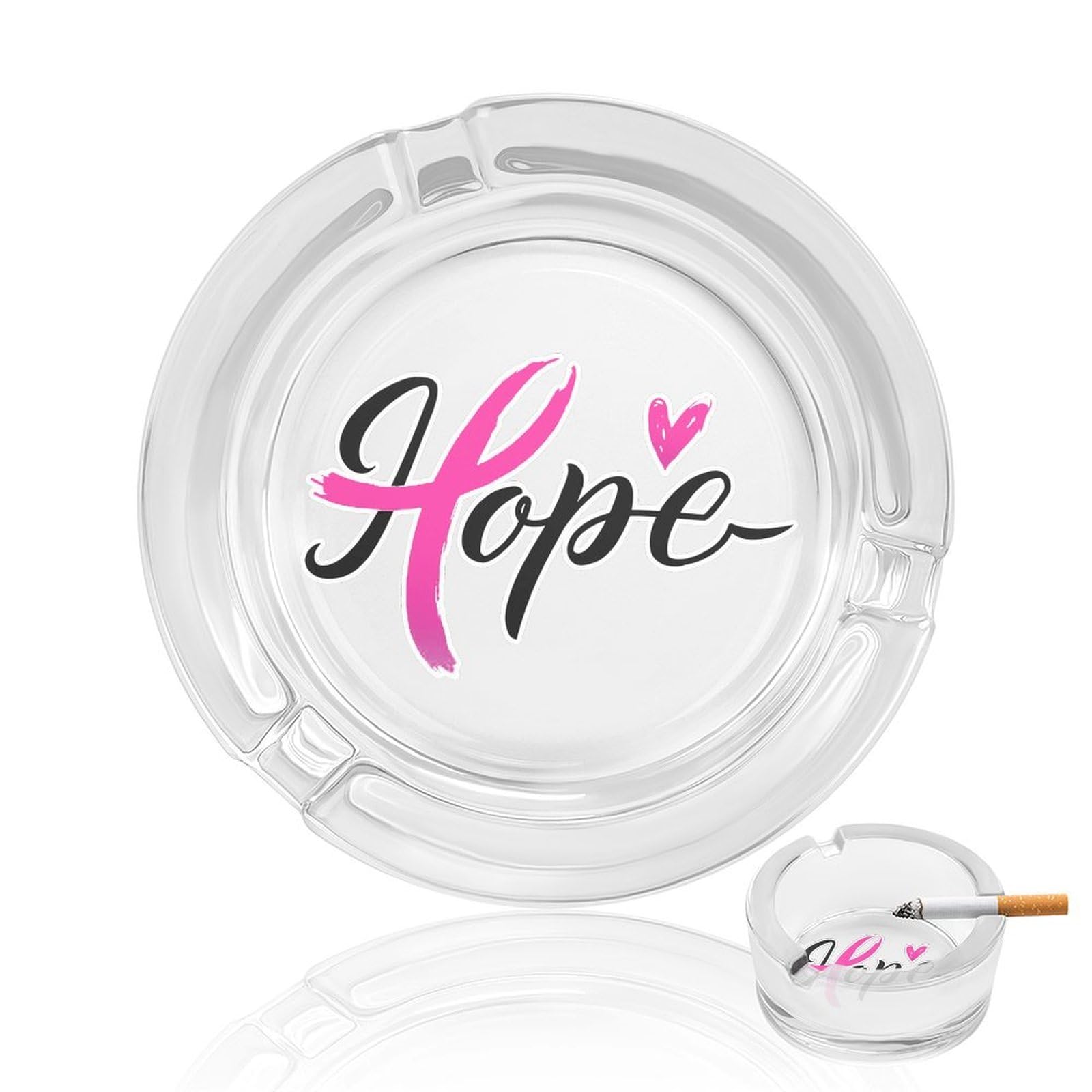Nclqvjxzkhw Style Hope Breast Cancer Awareness Glass Ashtray Round Ash Tray Smoking Trays For Home Garden Outdoor