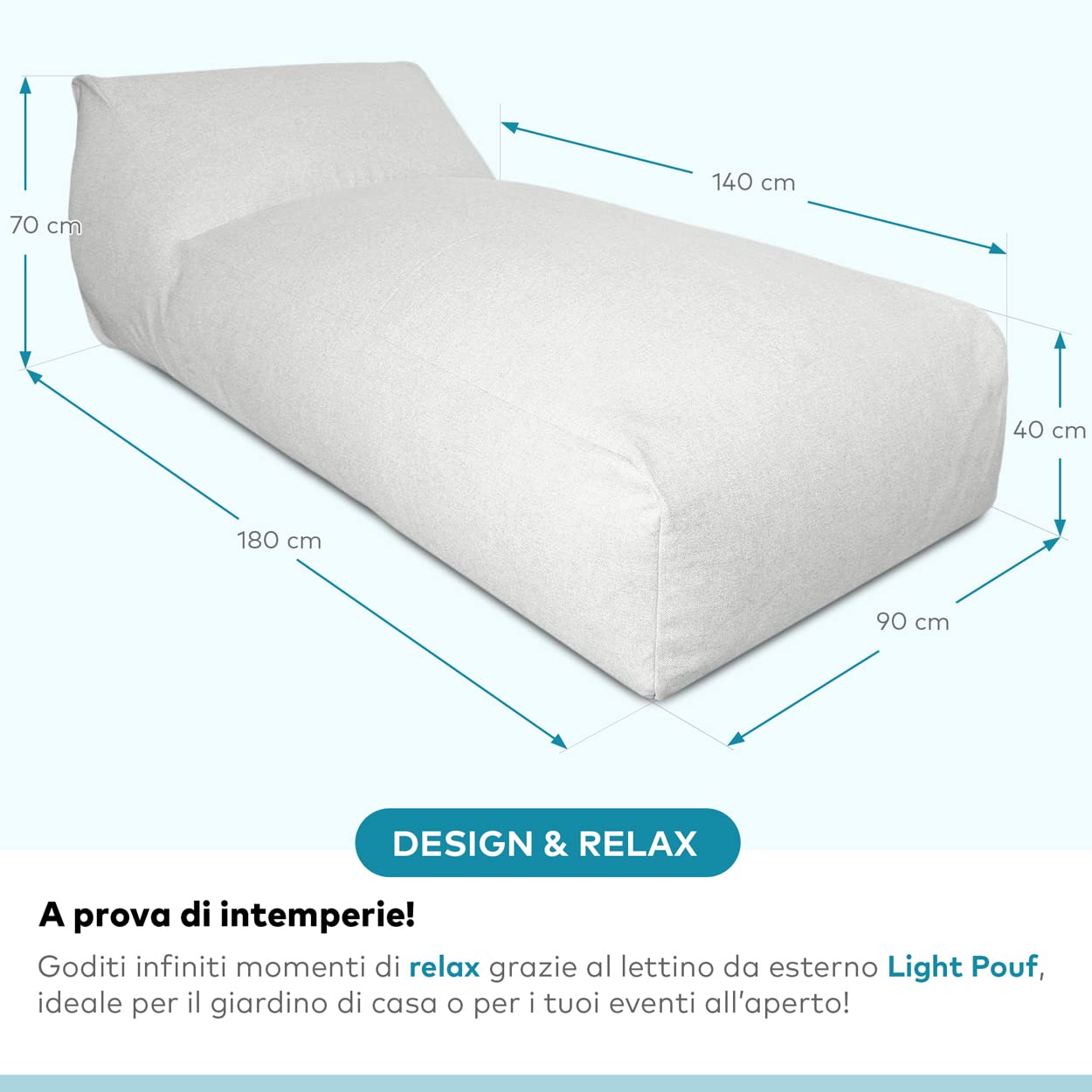 Deshome - Pouf lettino prendisole da esterno sfoderabile - Puff poltrona sacco outdoor idrorepellente con imbottitura, chaise longue design Grigio luce
