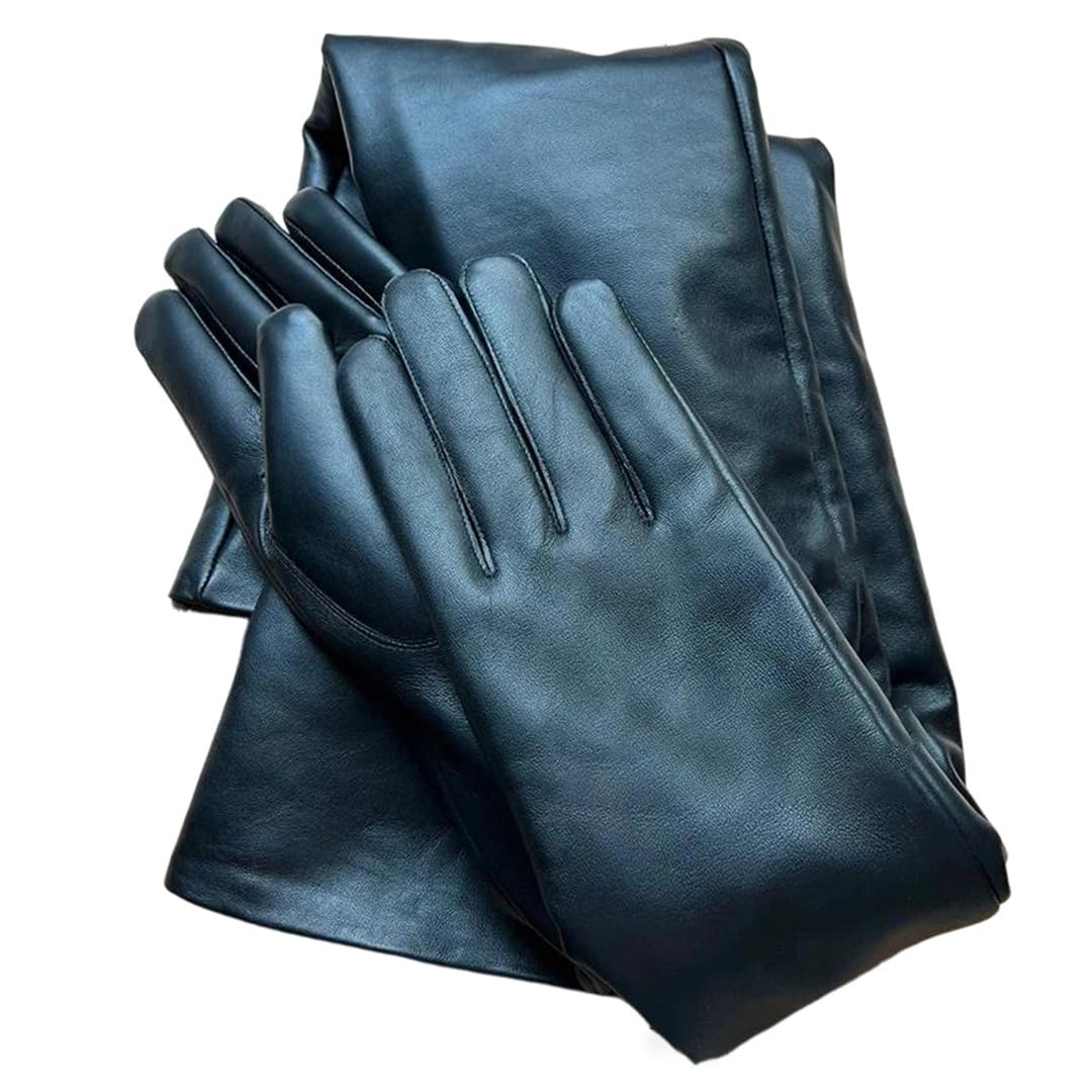 Kelsiop Damen Lange Schaffell Lederhandschuhe Motorrad-Stil Fleece Gefüttert Extra Dicke Warme Winterhandschuhe
