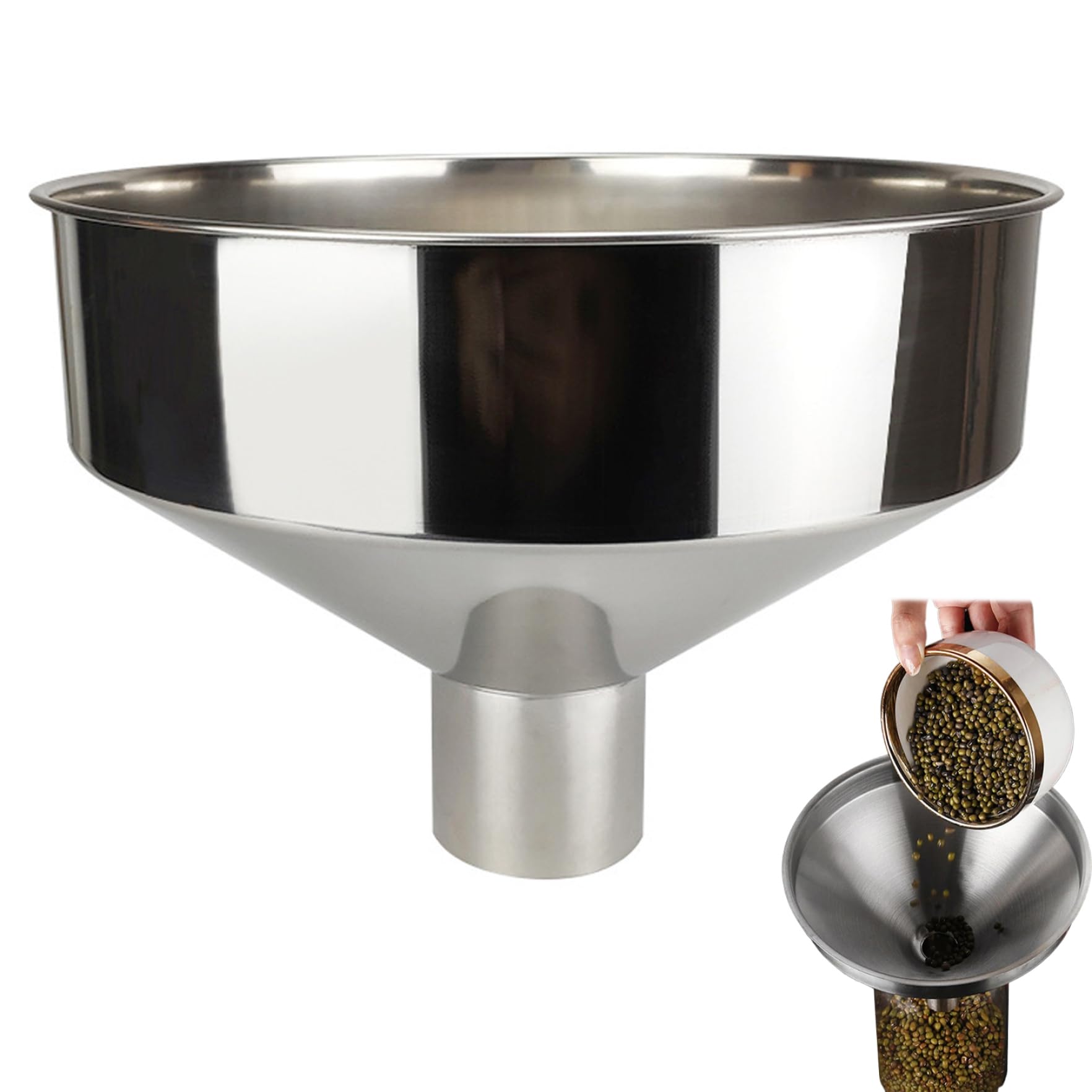 Large Funnel 8x6 Inch Stainless Steel Funnel with 4.2cm Outlet Polished & Smooth Stainless Steel for Kitchen Use for Oil, Soybean Milk & More