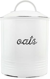 AuldHome Design Farmhouse Enamelware Oatmeal Canister (White); Rustic Di...