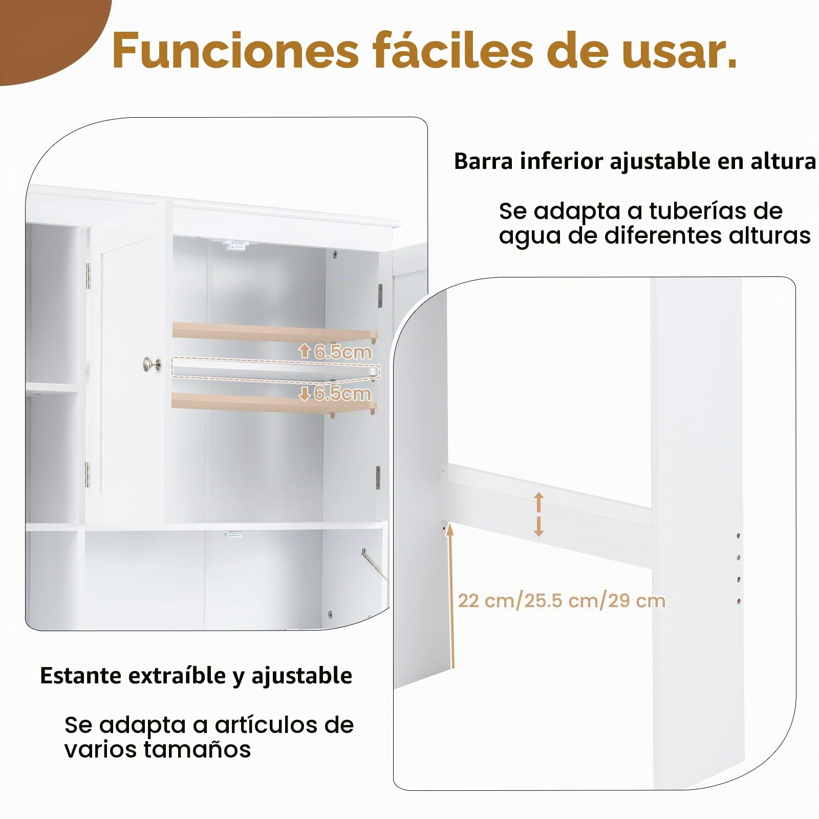 LIFEZEAL Estantería blanca para inodoro con 3 puertas y estantes ajustables, armario de baño independiente, armario de lavandería, 80 x 21 x 165 cm