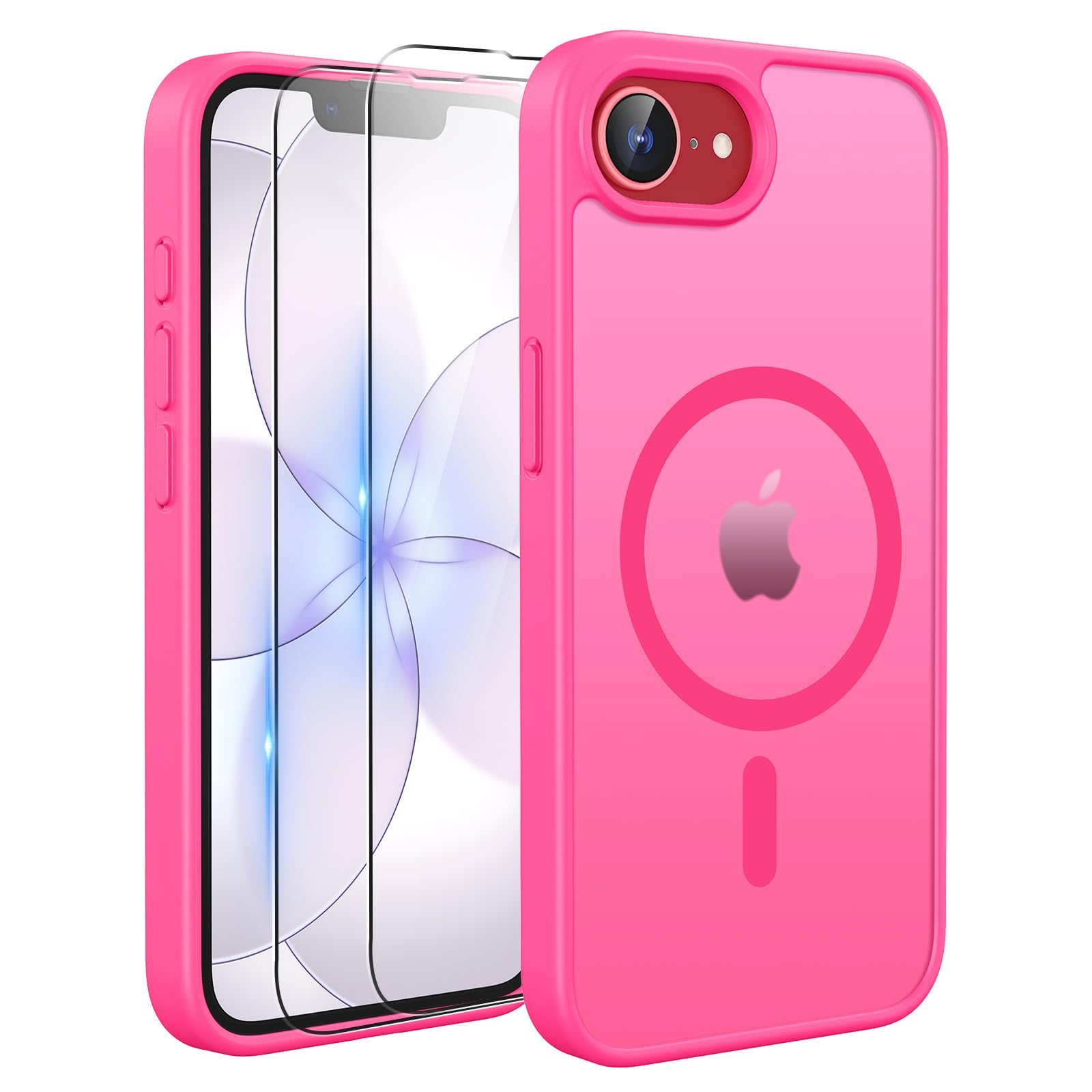 TQIAHF Cover Custodia Magnetica per iPhone 16e / iPhone 17e, Rosa Rossa | 2 Pellicola Vetro Temperato Protezione Schermo Compatibile con Magsafe Militare Antiurto Sottile Opaca Telefono Case