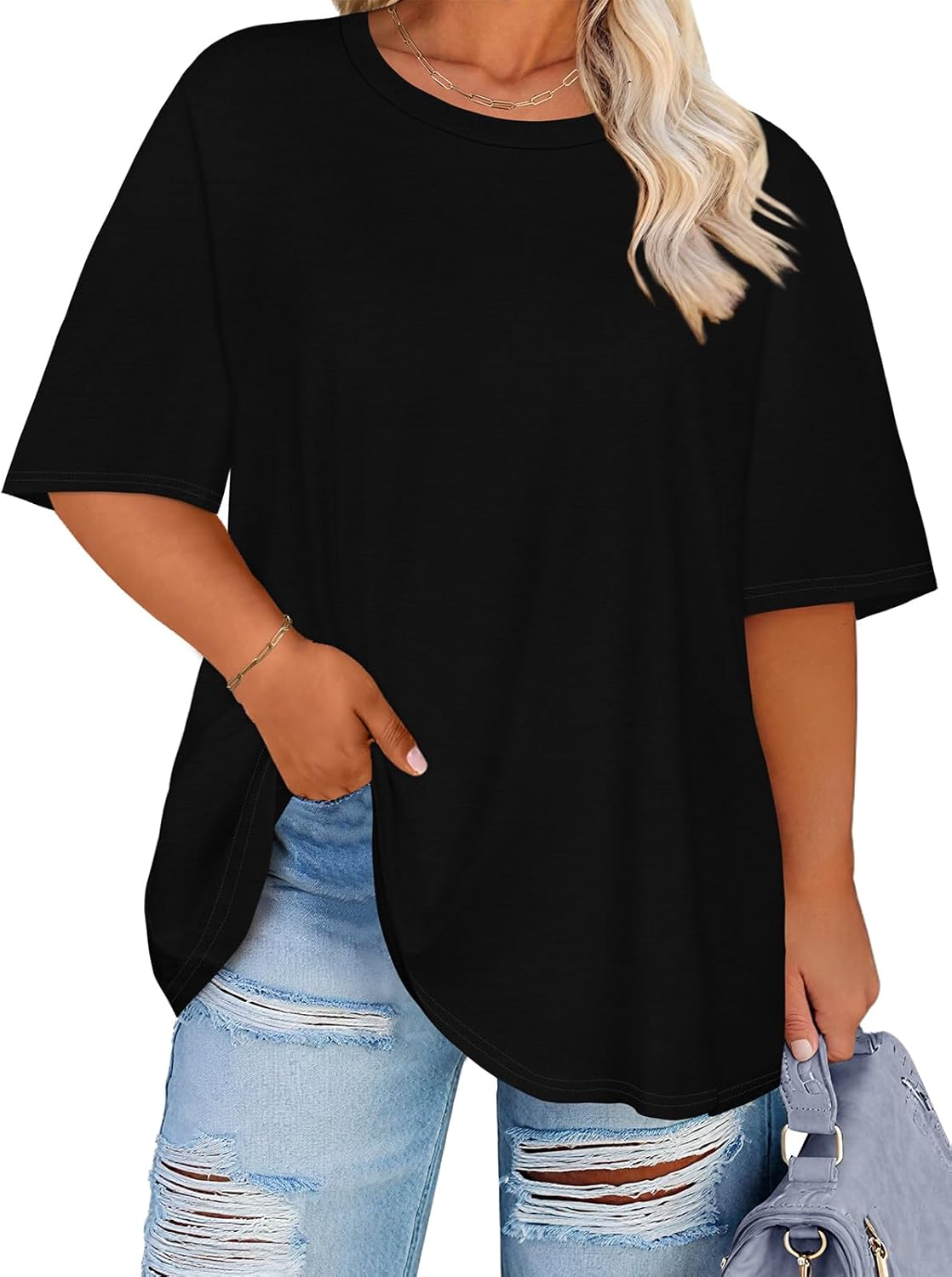 rosemia Plus Size Tshirts for Women Oversized Casual Tees Crewneck Short Sleeves Blouses