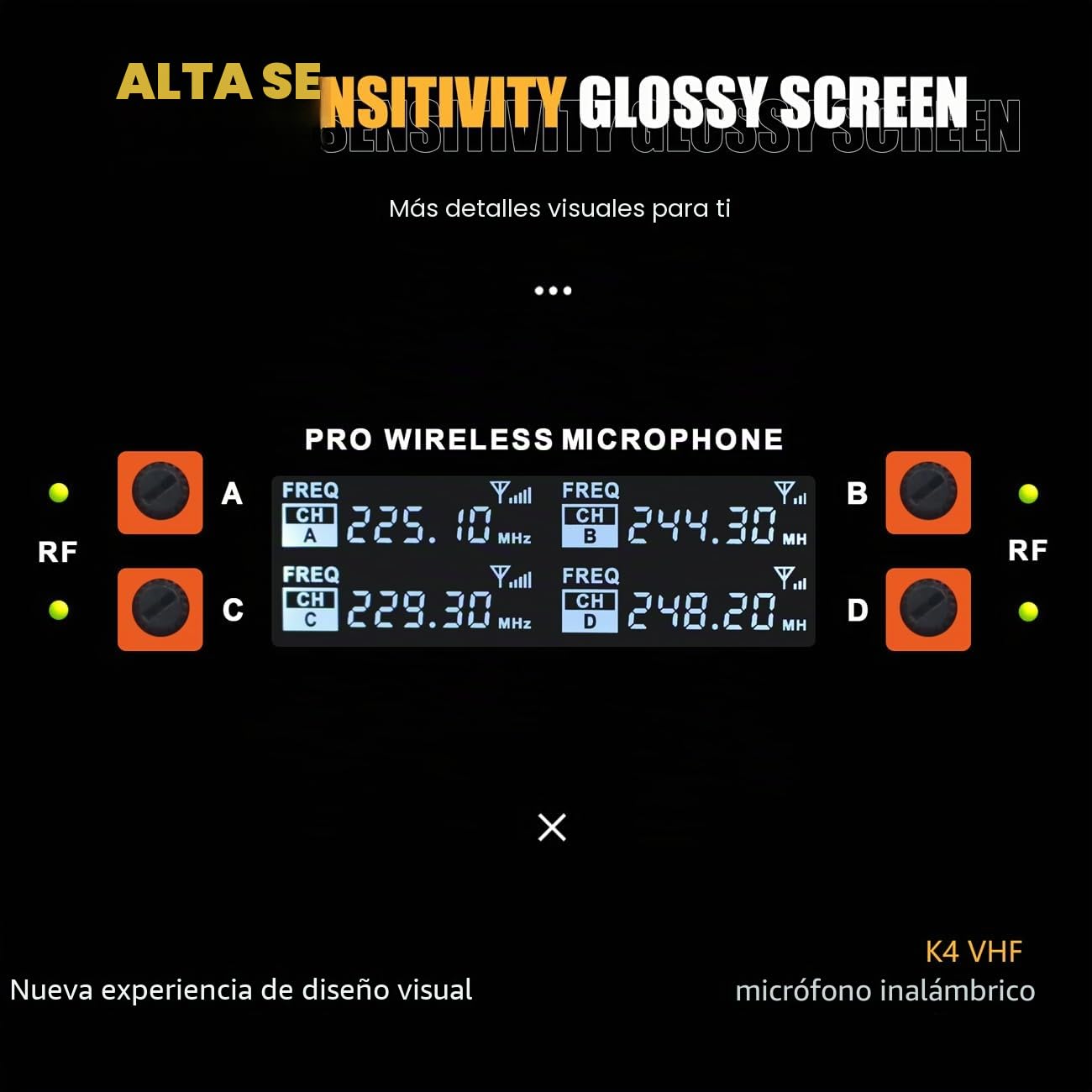 K4 4 - Micrófono inalámbrico portátil para KTV y canto en escenario (negro)