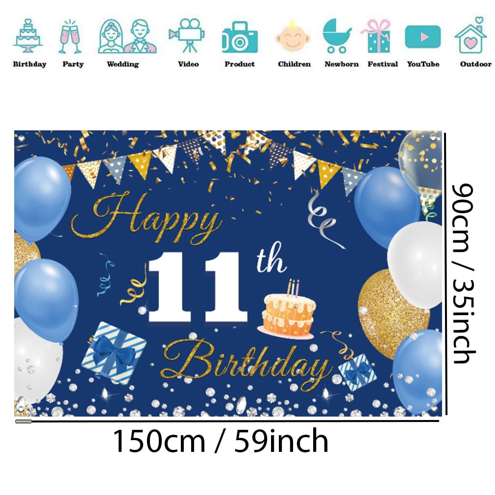 Oro & Bianco 11 ° compleanno decorazioni per ragazzo - 40 Numero Palloncini, Striscione, Tende foil, Palloncini, Pom Poms - 11 ° regalo forniture - Italia