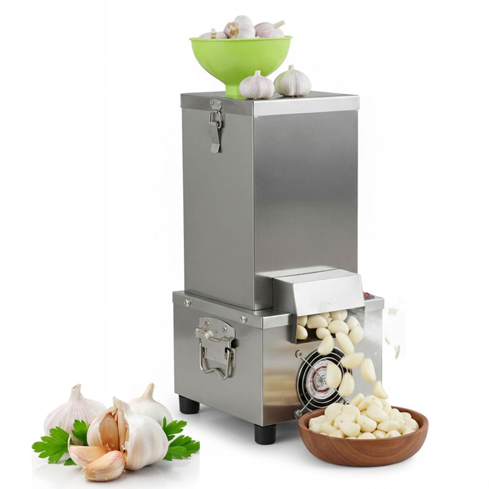 Elektrischer Knoblauchschäler, 200 W, kommerzieller Edelstahl-Knoblauchhautentferner mit 25 kg/h Leistung, automatische Schälmaschine für Restaurant, Zuhause, Küche, 20 x 20 x 44 cm