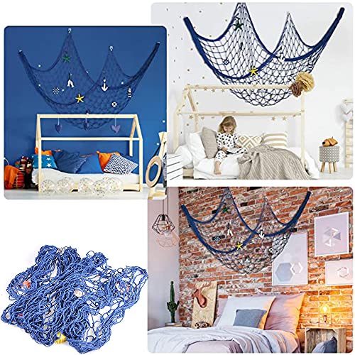 Yanqinqin Fish Net Nautical Fishing Netting Wall Hanging Decor,Starfish Mediterranean Style Wall Decoration (Blue) #TOP7