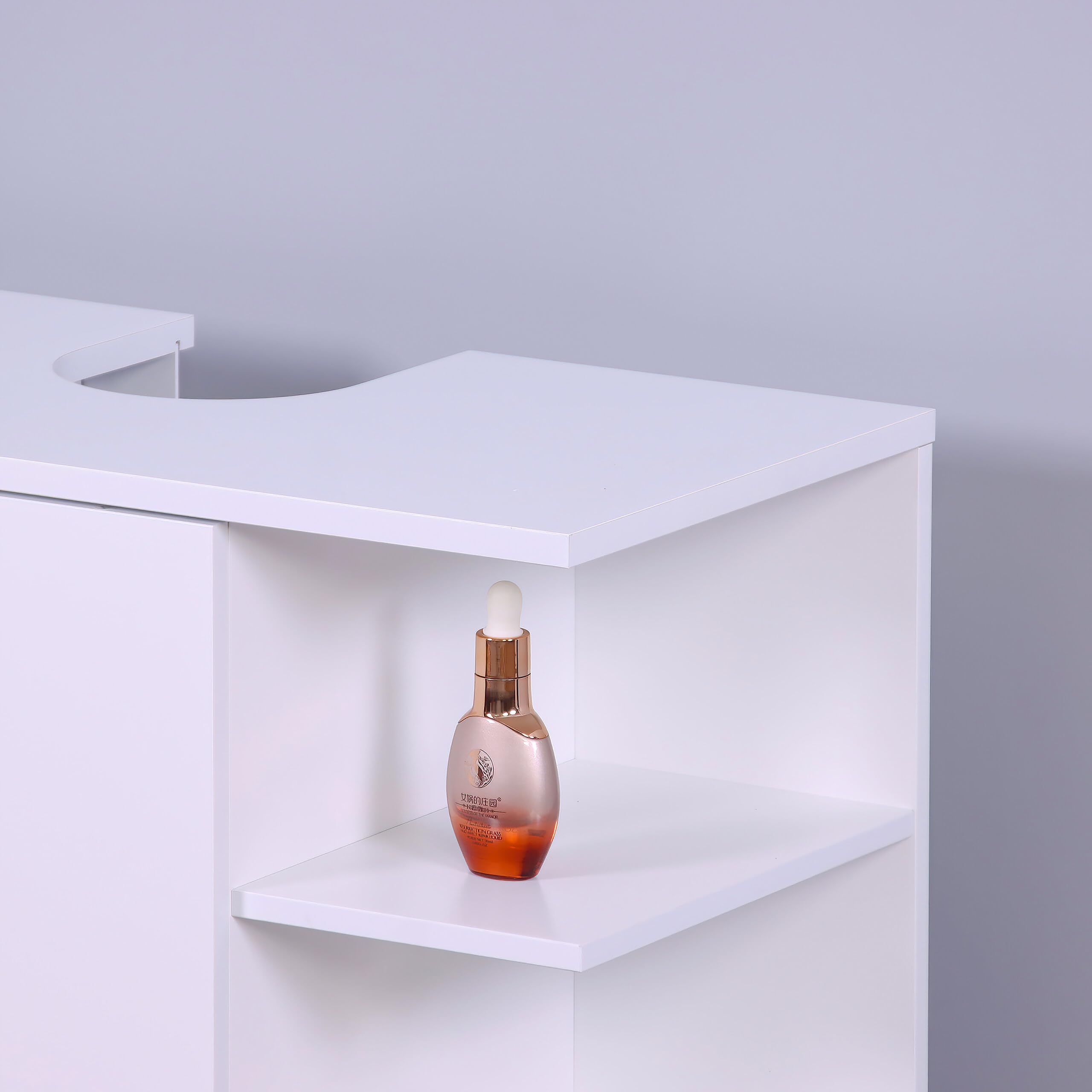 Relaxdays Waschbeckenunterschrank mit Tür und 6 Ablagen, HBT: 65x64x31 cm, MDF, Badunterschrank Waschbecken, weiß