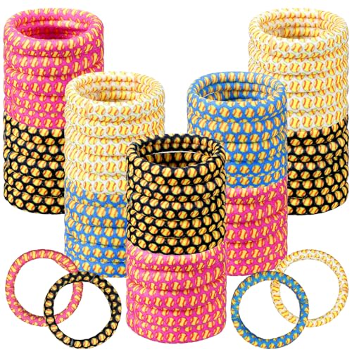 Chuangdi 100 Pcs Softball Elastic Hair Ties for Girls and Women Nylon Hairband Elastics Ponytail Soft Hairband No Crease Damage for Girls Thick Straight Curly Hair Multi Colored