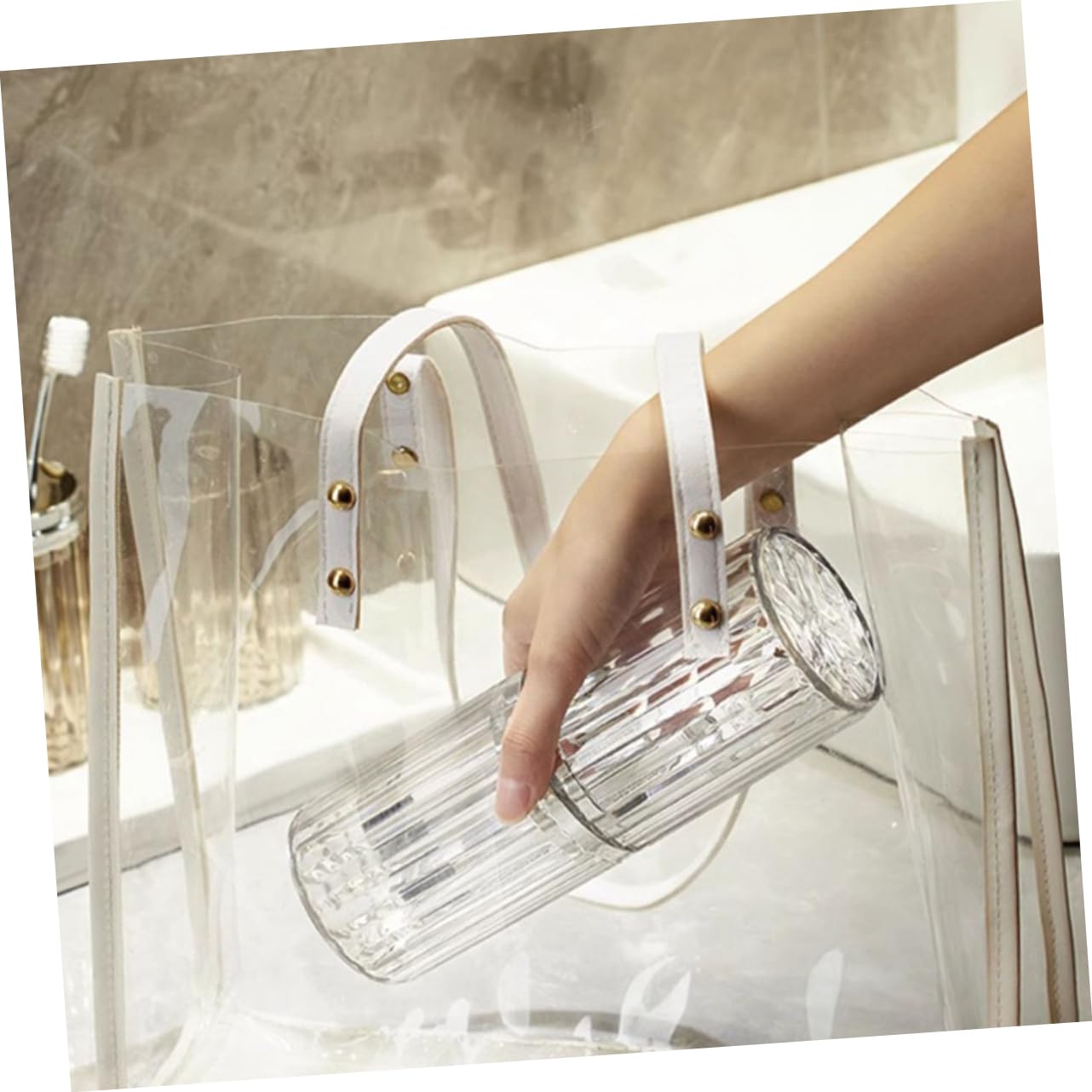 4 Piezas Estuche Portátil Transparente con Rayas para Cepillos y Pasta de Dientes Organizador Espacioso y Duradero para Viaje Camping y Negocios