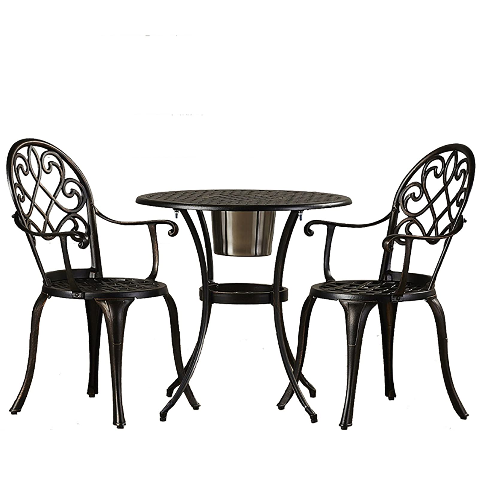 3 Pezzi Set da Bistrot con Secchiello per Il Ghiaccio Rimovibile - Set Mobili da Giardino in Fusione di Alluminio - Set Tavolo e Sedie da Giardino per Veranda, Cortile, Balcone, Giardino