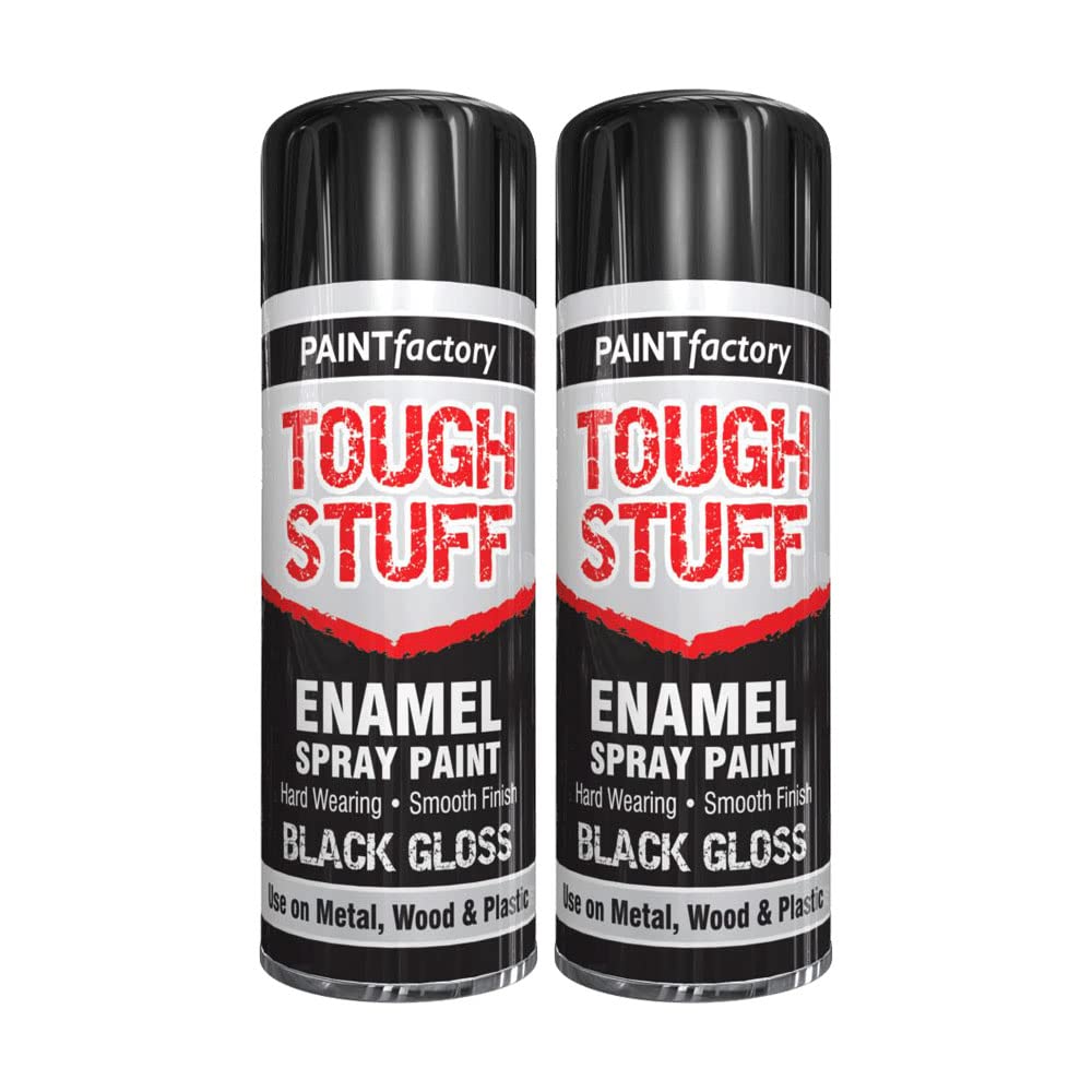 Classic Signature Black Gloss - 2 X Enamel Spray Paint 400Ml Tough Stuff Hard Wearing Smooth Aerosol For Metal Wood And Plastic