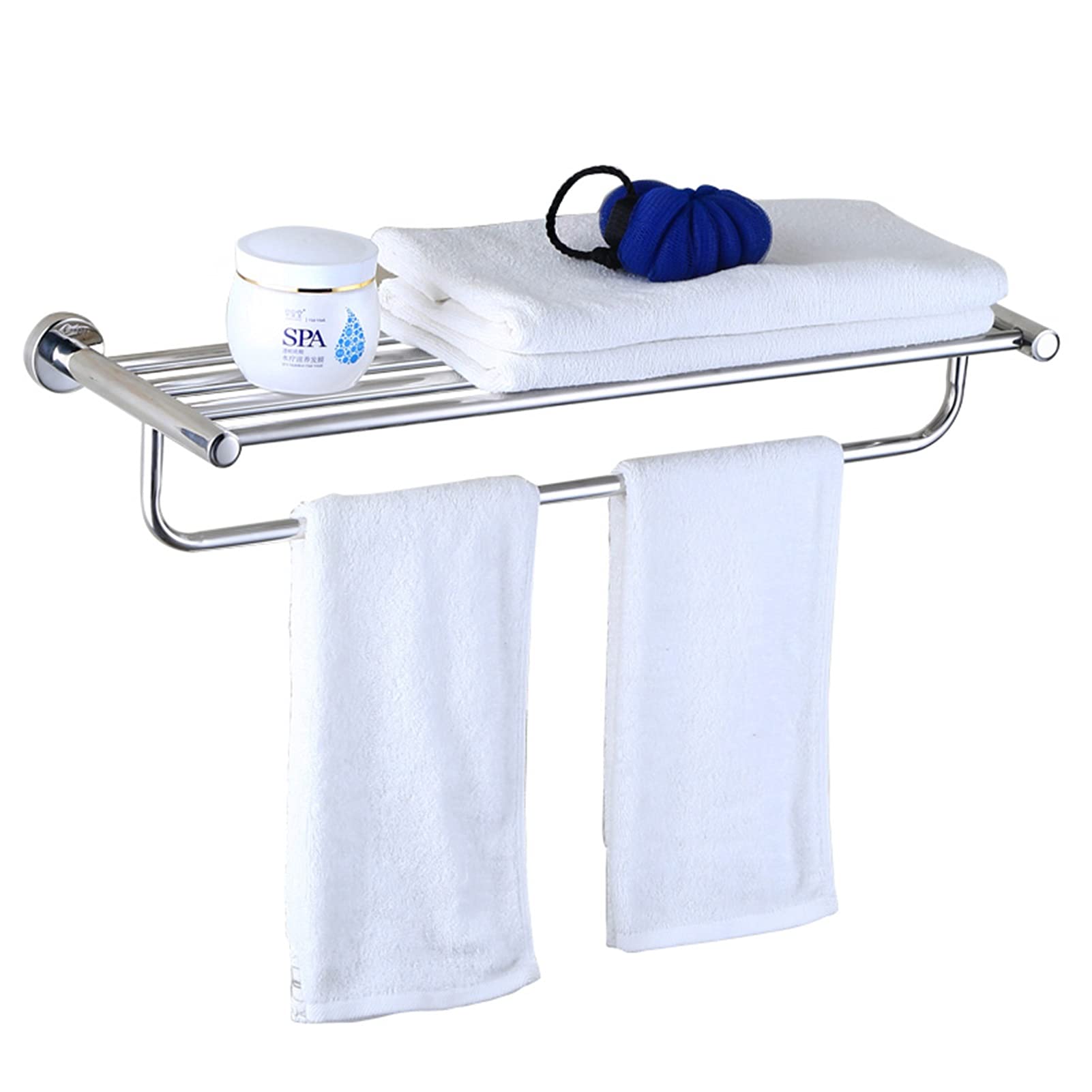 LMYSXAOZ Bathroom Towel Shelf, SUS304 Stainless Steel Rack with Storage Shelves, Wall Mounted Kitchen Dish Cloths Hanger, Polished Silver Finish (Size: 40cm-80cm) (Size : 50cm)