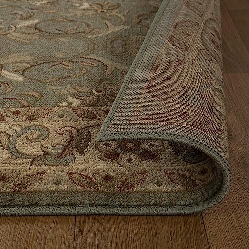 Superior Indoor Runner Rug, Jute Backed Rugs For Bedroom, Office, Entryway, Hallway, Kitchen, Traditional Floral Scroll Floor Decor, Heritage Collection, Green, 2' 7" X 8' #TOP6