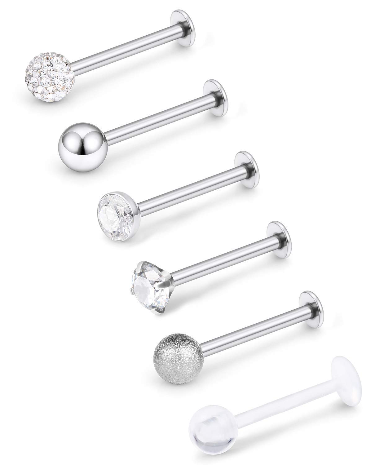 Mayhoop 16G Piercing Oreja Tragus Helix Acero Quirúrgico Bola Zircón Labio Labret Studs Anillo de Labios Daith Cartílago Mujer Hombre Joyería de Piercing 8mm