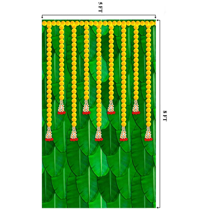 Image of Banana Leaf Design Backdrop Decoration Pooja Cloth (5 * 8 FT) (Banana 1)