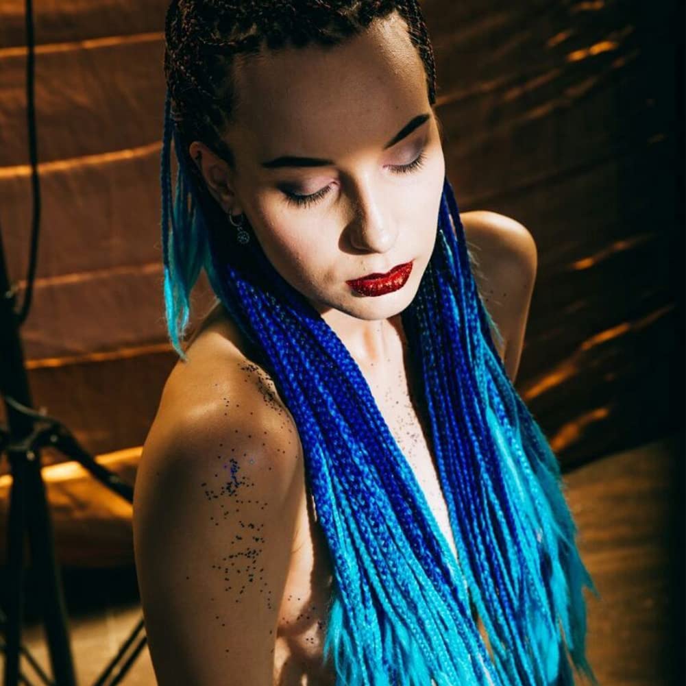 AFBeauty Black Omber Blue Braid Wig for Women Long Synthetic Multi-Color Micro Braided Lace Front Wig Heat Resistance Fiber Afro Braided 26 Inch