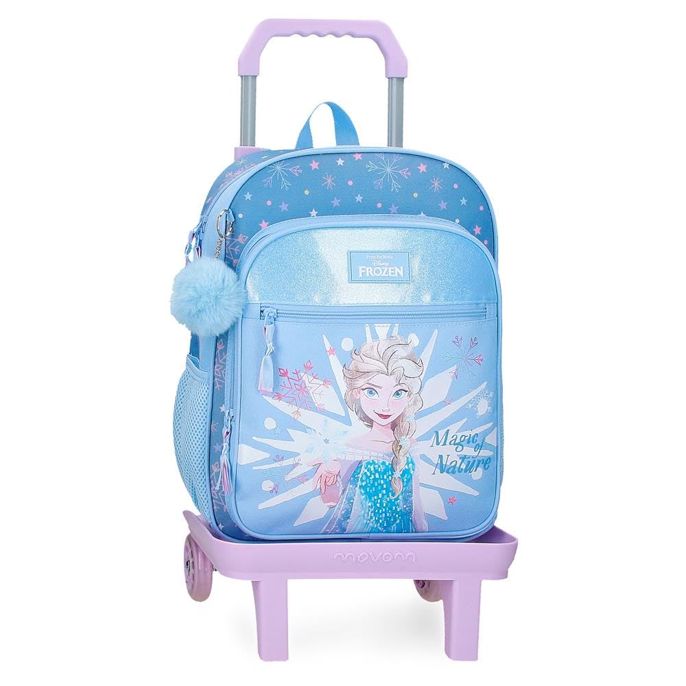 Disney Frozen Magic Ice Zaino per bambini, blu, realizzato in poliestere,  spallacci regolabili per un comodo trasporto, vari scomparti, con  portachiavi pompon blu, blu, Zaino 38 + carrello : Amazon.it: Moda