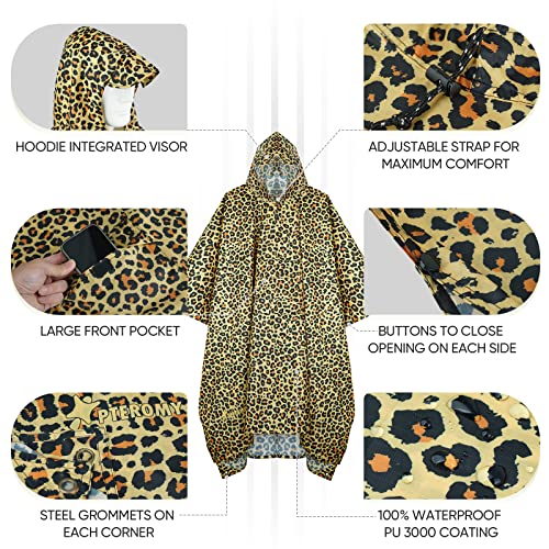 Image of PTEROMY Hooded Rain Poncho for Adult, Waterproof Lightweight Unisex Raincoat for Hiking Camping Emergency