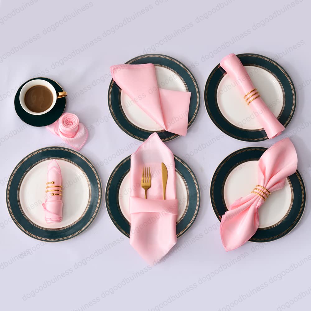 Cloth Dinner Table Napkins, Dinner Table Napkins 12Pcs Multicolor Satin Hemstitched 30x30cm(12pcs Pink)