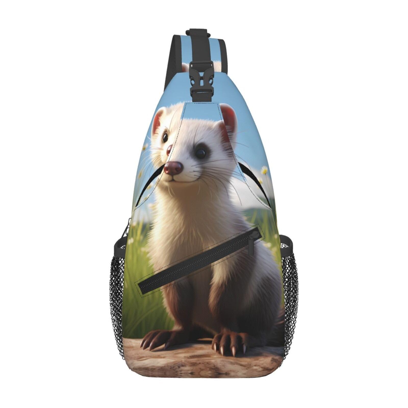 WZYWHJ Diagonal cross Wildlife Ferret Prints bag anti-theft backpack travel men's chest shoulder bale