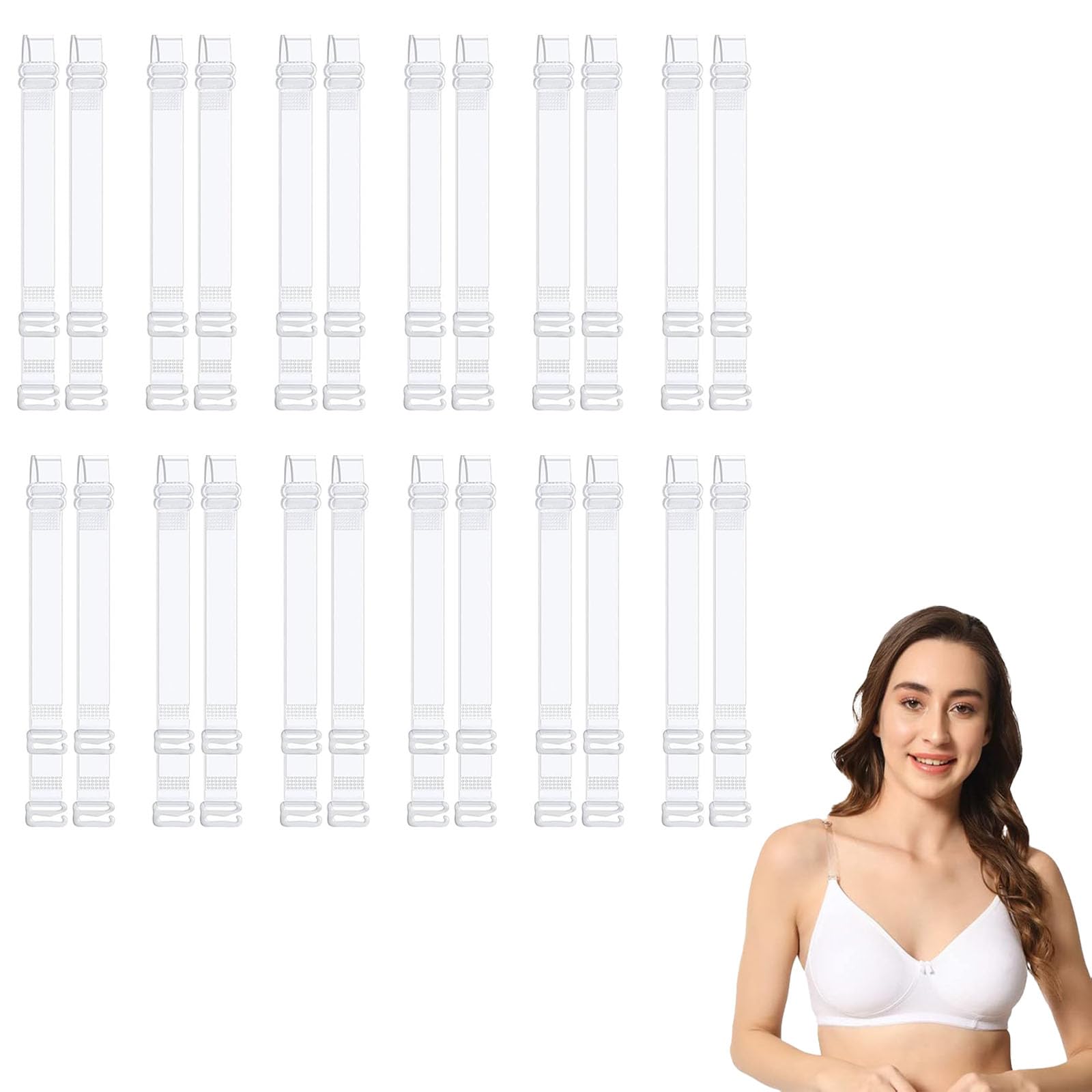 12Pcs Bra Straps, Transparent Bra Straps for Women, Pairs of Adjustable Non-Slip Silicone Shoulder Straps, Comfortable and Invisible for Dresses and Tank Tops, 0.8 cm Wide