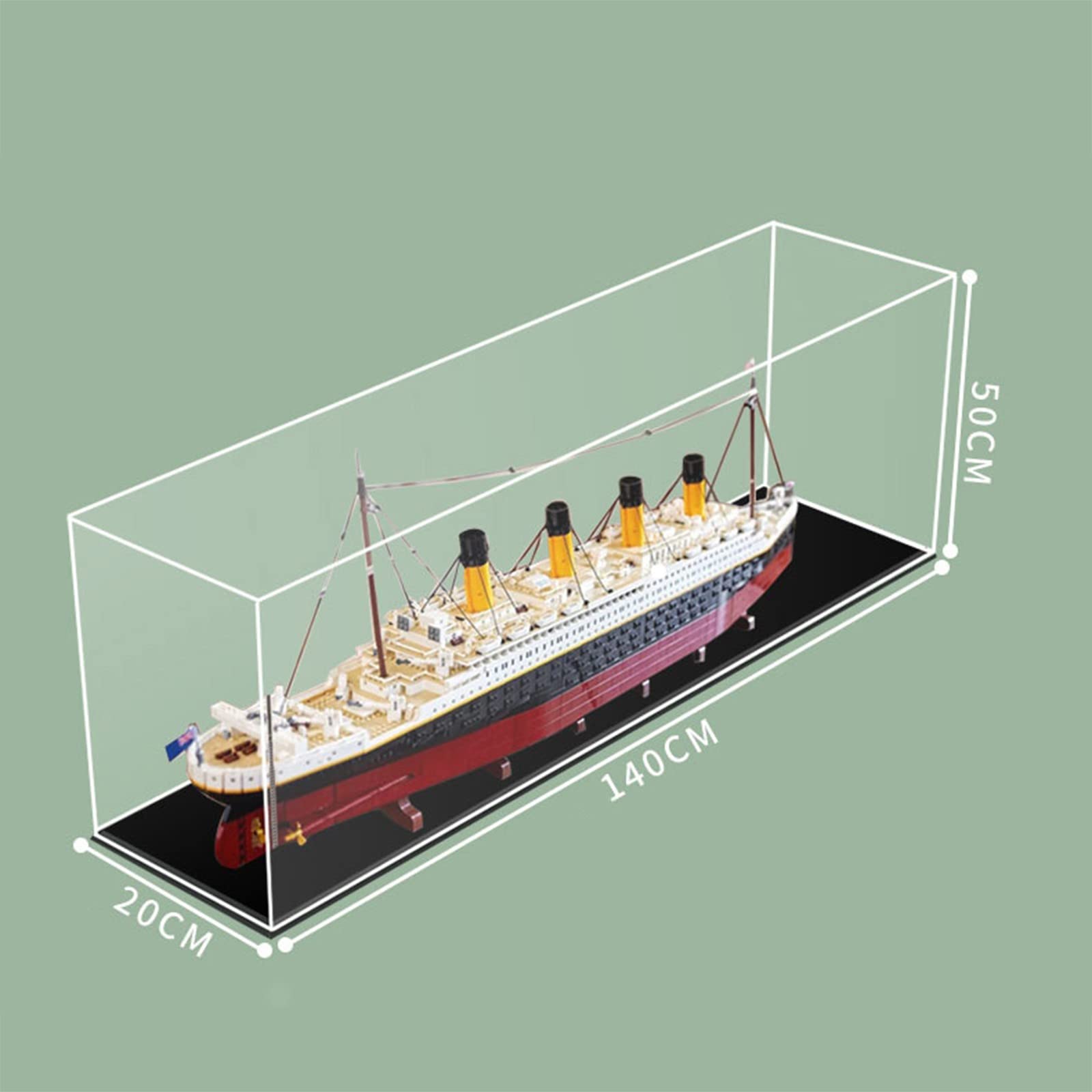 Acryl Display Box Schaukasten aus Acryl, Groß Acryl Vitrine Schaukasten Für Lego 10294 Titanic Modell, Staubdichte Vitrine für Modelle Sammlerstücke (Nur Vitrine) 3 mm,140 * 20 * 50 cm