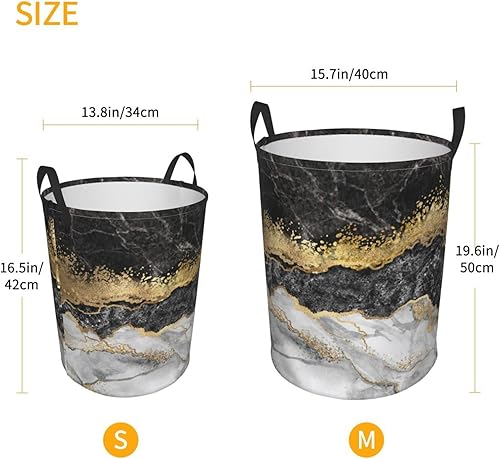 Miniatura 5 de Cesta redonda individual negra y dorada con diseño de mármol y mármol sucio organizador de contenedores de almacenamiento cesta de lavandería