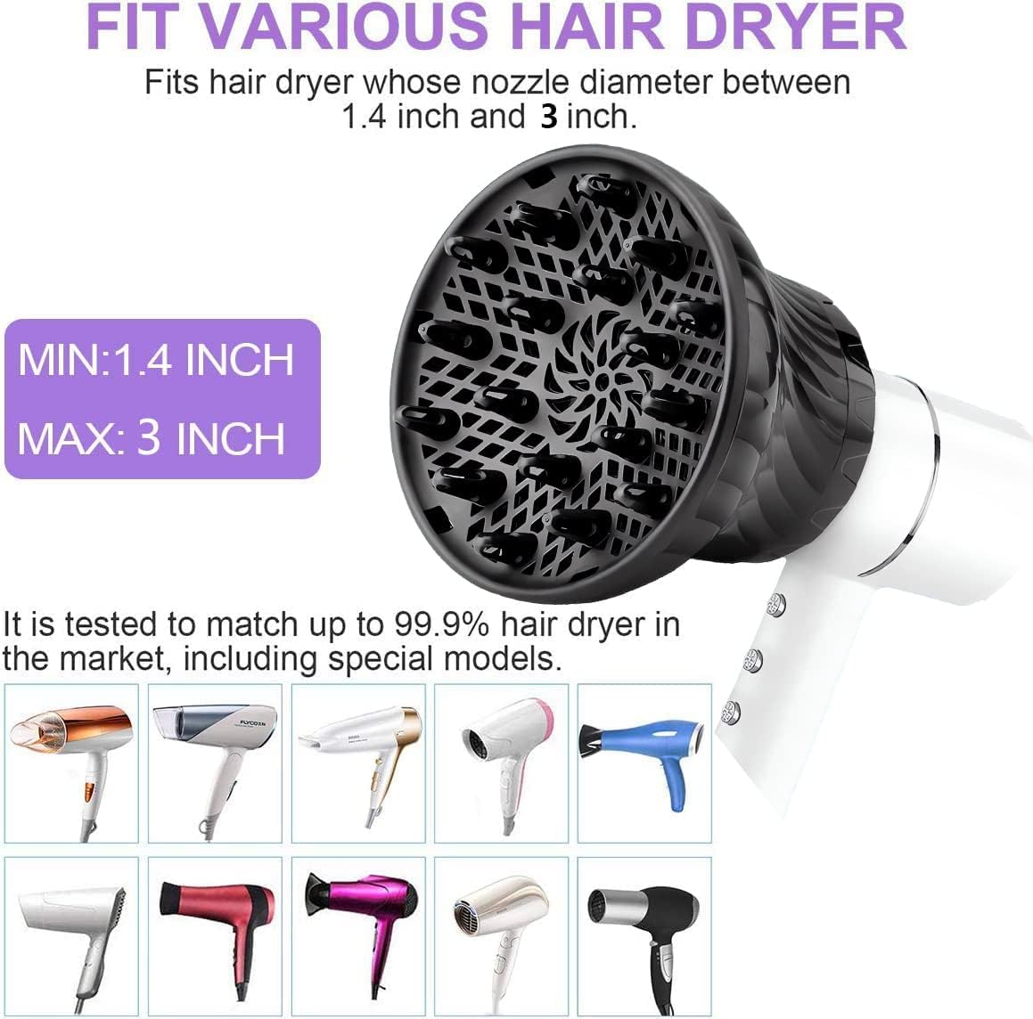 Kresal Collapsible Hair Diffuser for Curly Hair, Universal Hair Diffuser Attachment for Hair Dryer Adjustable from 1.65 inch to 3.14 inch, Blow Hair Dryer Diffuser for Long Thick Natural Wavy Hair - Image 6 thumbnail