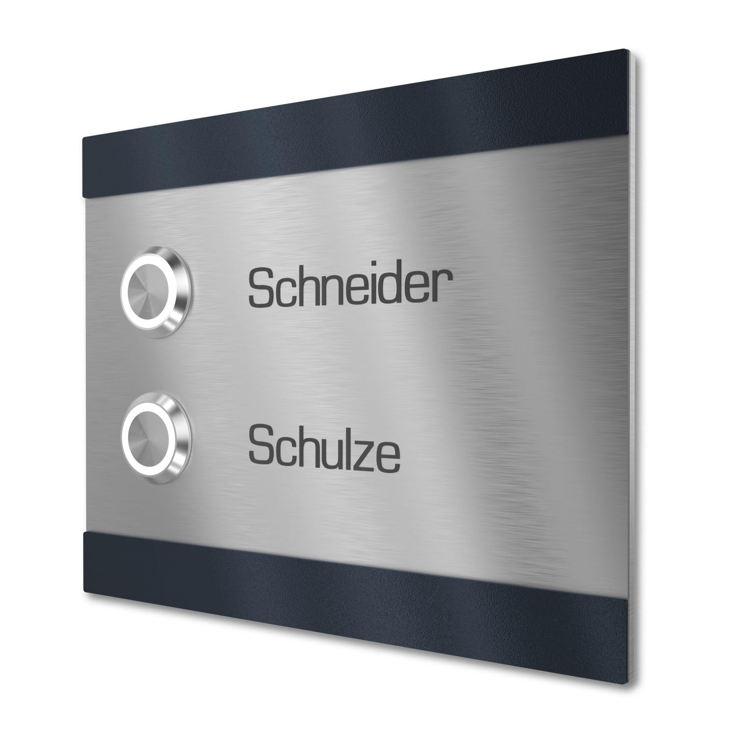 Türklingel für Mehrfamilienhaus 2 Namen Gravur - V2A Edelstahl Klingel 140x115 mm Pulverbeschichtet RAL 7016 - LED Taster Unterputz wählbar Aufputz für Haustür 2-fach