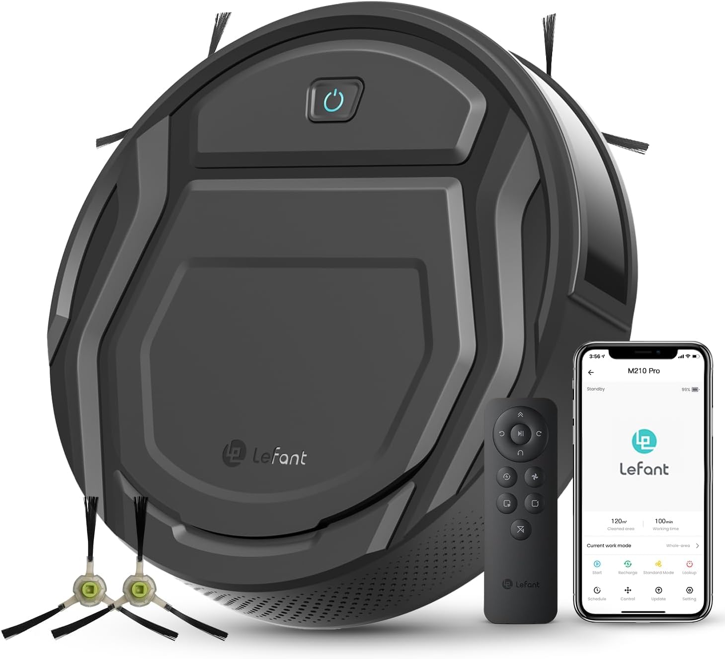 Lefant Aspirateur Robot avec Télécommande, 2200Pa Robot Aspirateur Autonomie Mince Silencieux, Connecté avec WiFi/Alexa/App, Programmable, Idéal pour Les Poils d'animaux Tapis Sols Durs, M210 Noir