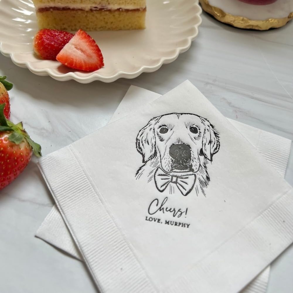 Lot de 100 serviettes de table jetables pour cocktail de mariage avec image
