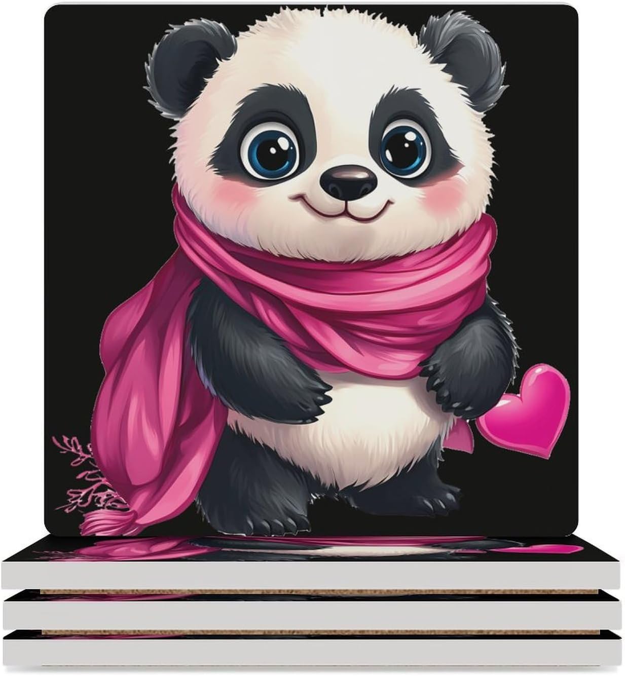 Cute Panda Ceramic Coasters Square Drinks Coaster Coffee Table Decor Table Coaster for Home Bar