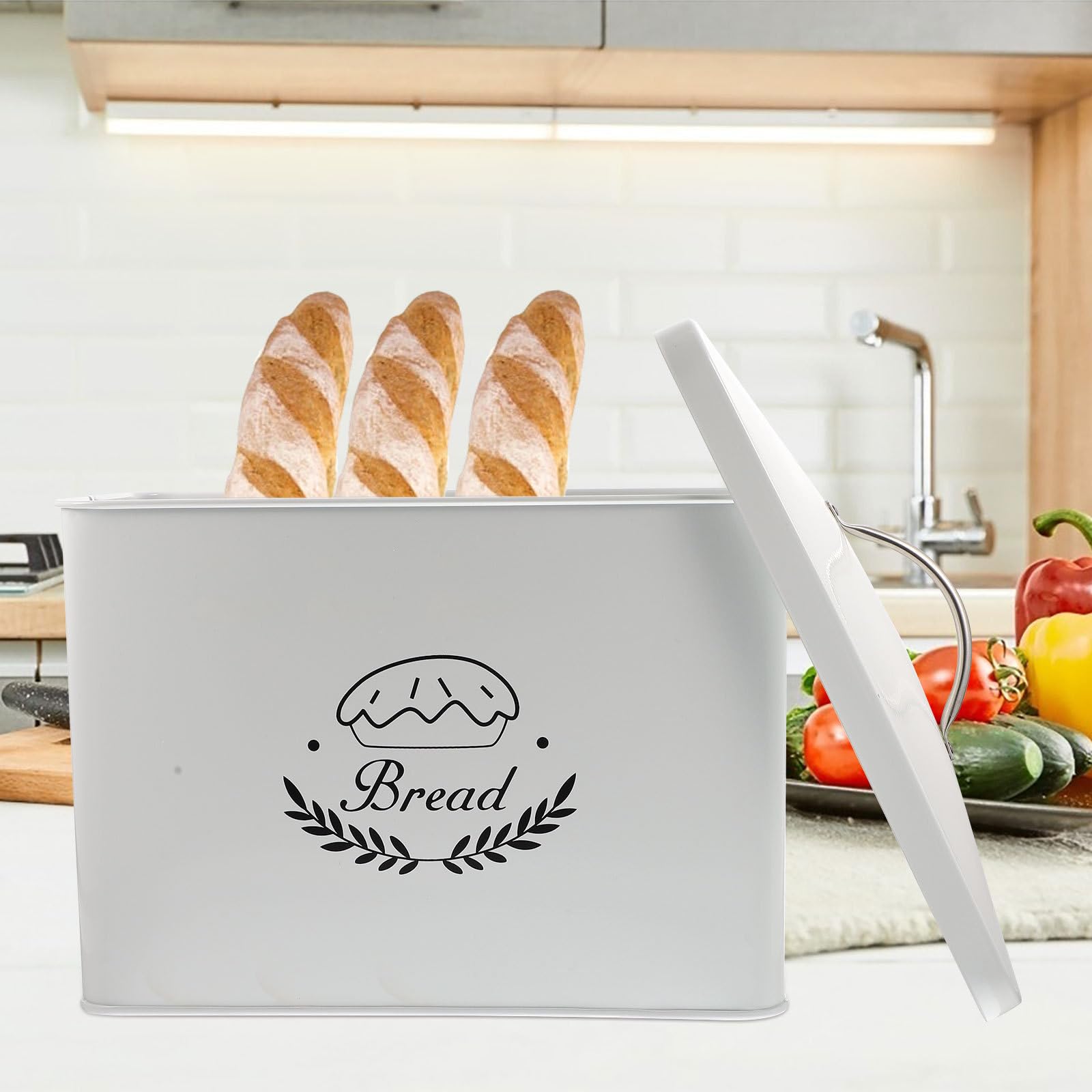 SEWACC Brotkasten aus Metall, Rechteckig, Weiß, Eisen, Aufbewahrungsbox