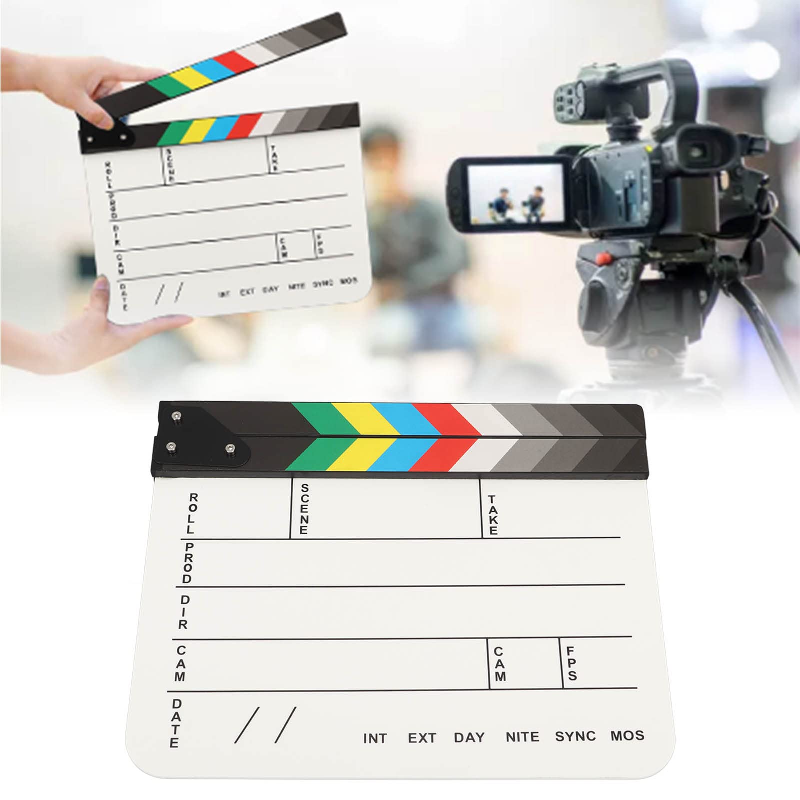 Reżyserzy Filmowi Clapboard, Professional, Film Slate Cut Action Scene Clapper Support Dry Erase, Rekwizyty Filmowe Clap Board z Kolorowymi Sztyftami do Narzędzia Fotograficznego