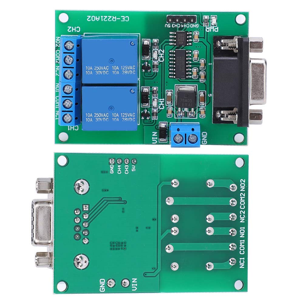 Módulo Relé DC 12V 2 Canales con Interfaz DB9 Protocolo UART RS232 Placa de Control Remoto para Circuito